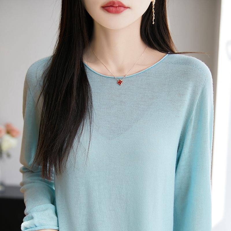 Dámský celoroční svetr z 50% vlny a 50% hedvábí | Lehký teplý pulovr z příze | Luxusní úplet z kašmírového hedvábí