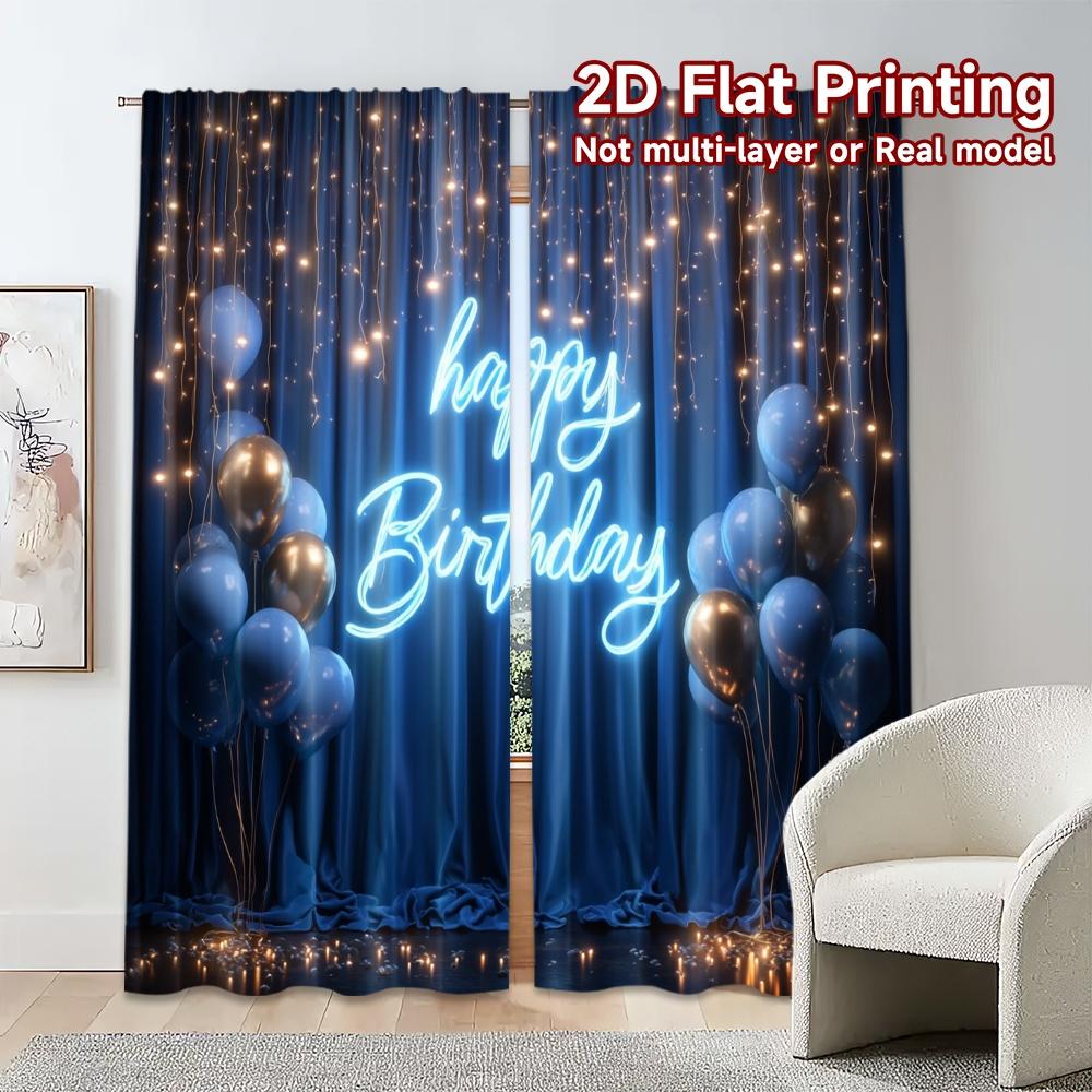 Set aus 2 flachen Druckvorhängen ohne Stange Birthday Bliss Schicker Vorhang Vielseitige Stoffdekorationen Verwendung Polyester