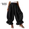 Commuting Pants Women Bloomers, High Elastic Waistband Wide Leg Trousers, Bohemian Ruffled Adjustable Waist Balloon Cuffs Super Loose Harem for Casual