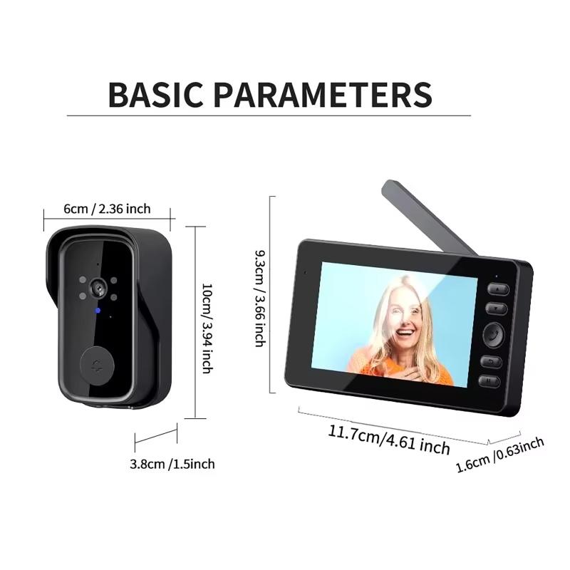 Wireless Video Doorbell, 4.3" IPS Screen 1080P High Definition Video, Wireless Two-way Intercom, Night Vision, Waterproof