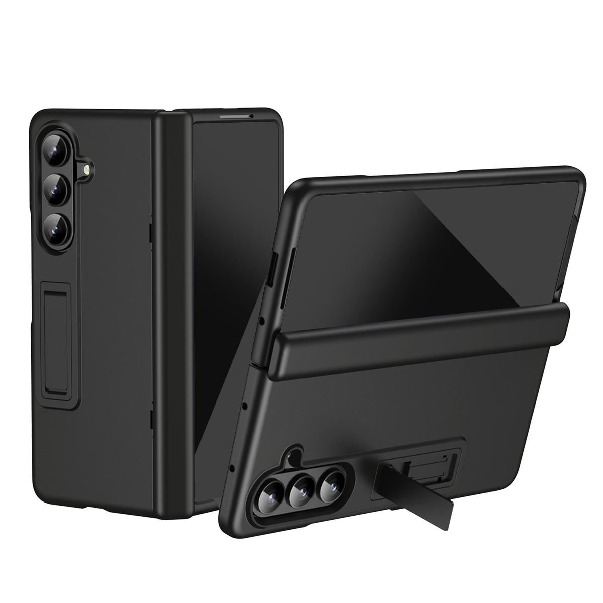 For Samsung Galaxy Z Fold 7 Case invisible Bracket Hinge Protection Phone Back Cover with Tempered Glass Protector Film чёрный