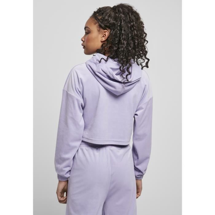 Sweatshirt à capuche femme Urban Classics cropped velvet oversized - bleu lavande - S