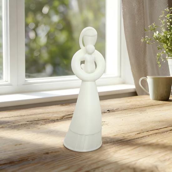 yangyizhi 3D Printed Mother and Child Sculpture, Matte White Abstract Embrace Statue with Anti-Tipping Base, Minimalist Home Decor for Living