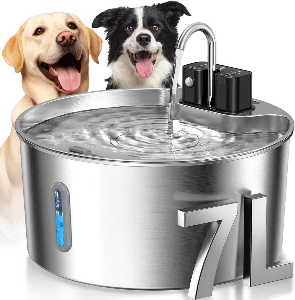 7L Stainless Steel Wireless Recharging Sensor Cat Water Fountain Auto Drinking Fountain For Cats Dog Drinker Pet Dispenser Bowl