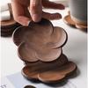 Black Walnut Wood Coaster Creative Round Flower Design Heat Resistant Japanese Tea Cup Mat
