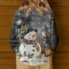 Women's Fashion Casual Long Sleeve Christmas Snowman Print V-Neck Top