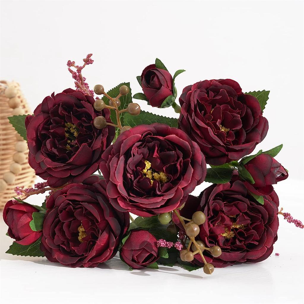 1PC Artificial Flowers Silk Rose Peony Small White Bouquet Vases for Home Party Winter Wedding Decoration Cheap Fake Plant