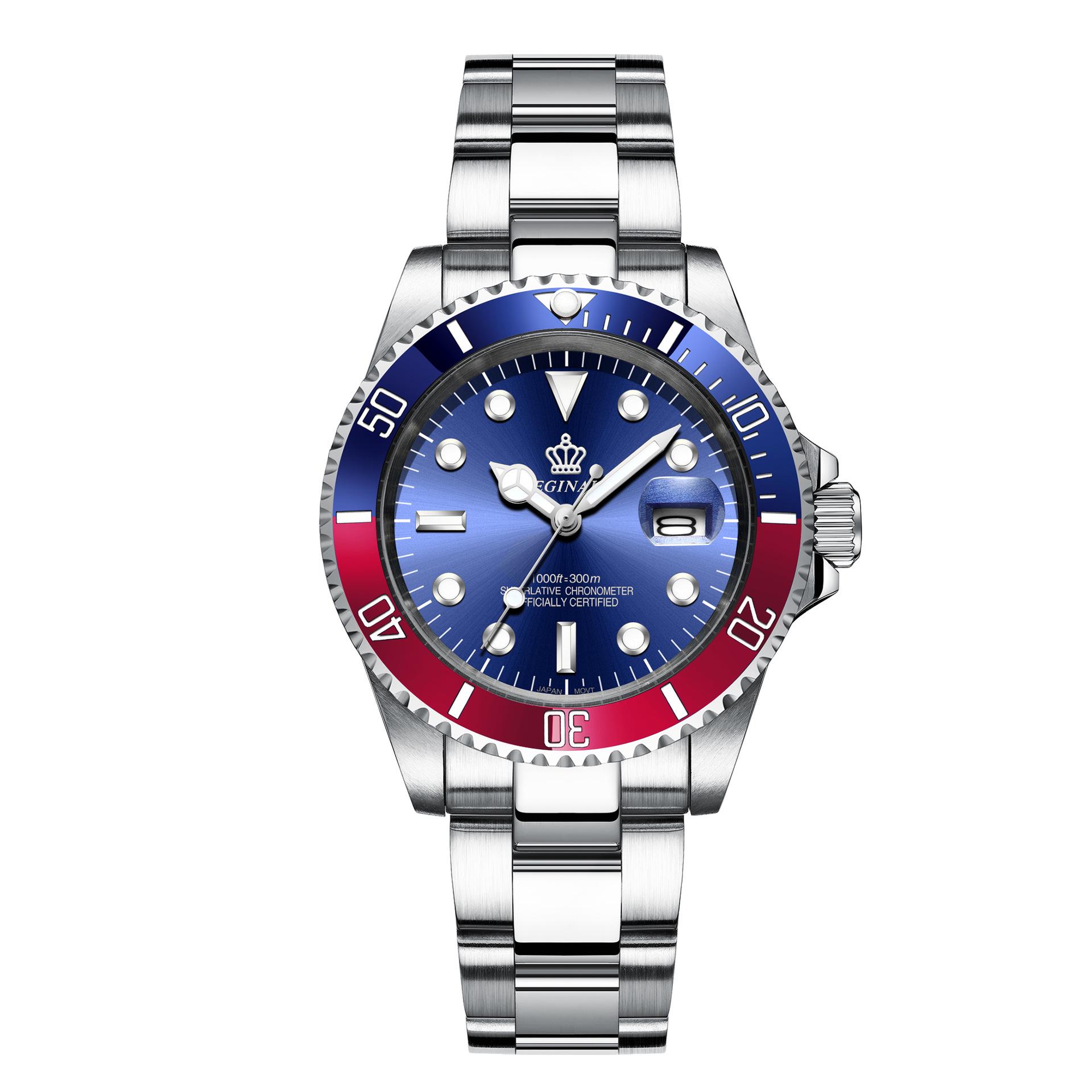 Мужские зеленые кварцевые спортивные часы Submariner, стальной браслет, функция даты, люминесцентные, водонепроницаемые, студенческие, вращающийся безель. 40MM