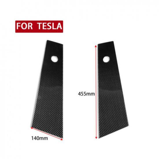 2Pcs Carbon Fiber Exterior Car Window B-Pillar Cover Trim For Tesla Model Y