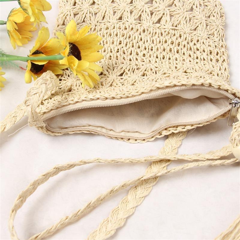 Borsa a Spalla in Paglia Casual da Spiaggia Borsa a Tracolla da Donna Borsa a Mano Versatile Forma Quadrata Borla Borsa in Rattan Intagliata Moda Alta Qualità