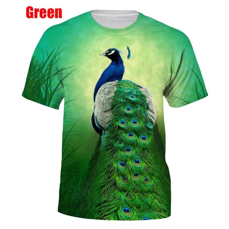 Men Casual 3D Printed Peacock Bird T Shirt Funny Short Sleeves Tops T Shirt