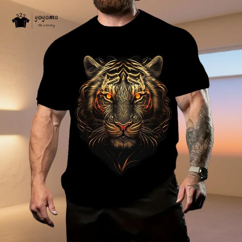 2026 Herrenbekleidung Tiger 3D-Muster T-Shirt Sommer Mode Atmungsaktives Herren Kurzarm-T-Shirt Mode Lässig Rundhals Herren Oberteile