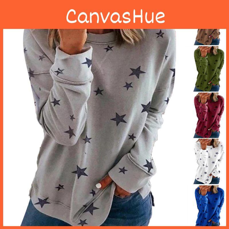 Tunic Casual Women Crew Neck Long Sleeve T Shirt Loose Star Print Tee Top Blouse