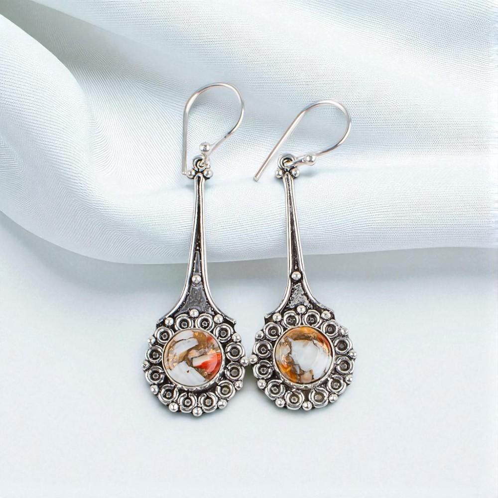 

Rare Orange Copper Turquoise Gemstone 925 Sterling Silver Jewelry Earrings 2.52 EE-77-37