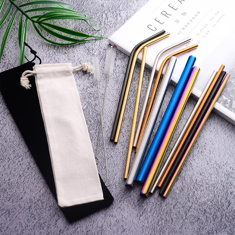 6mm 304 Stainless Steel Straw Metal Reusable Straws Straight Bent Drinking Straw With Case Cleaning Brush Set Party Bar Accessory