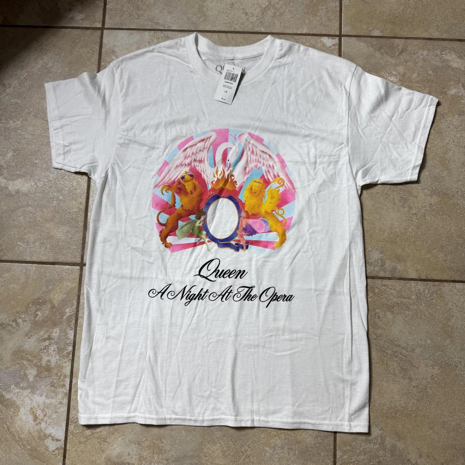 Queen Band T-Shirt Men s White Large 100% Cotton A Night At The Opera 3XL