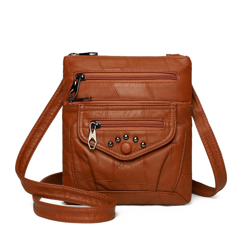 Women's Soft Leather Shoulder Bag Multi-Layer Crossbody Bag