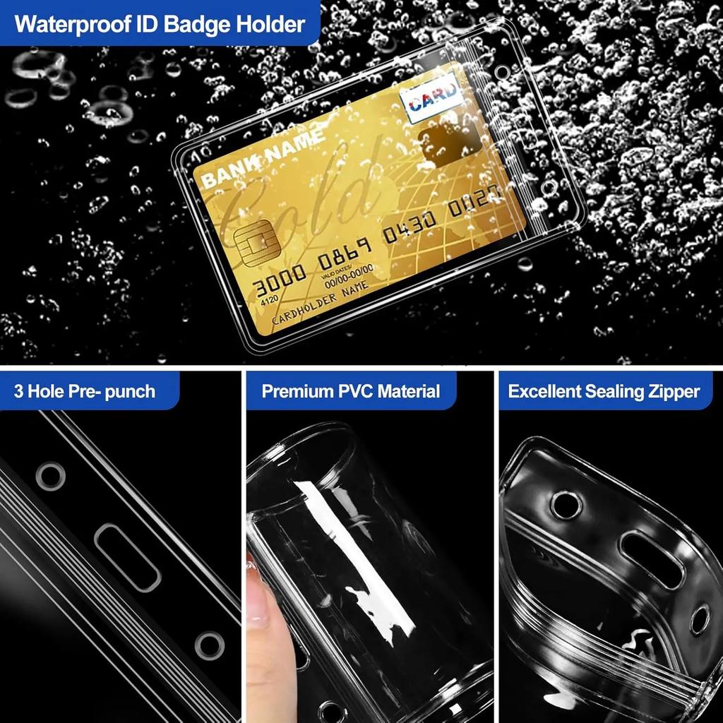 1/50Pcs Waterproof Transparent Card Holder Name Tag ID Badge Holder Protectors Vertical Sleeve Pouch Office School Supplies