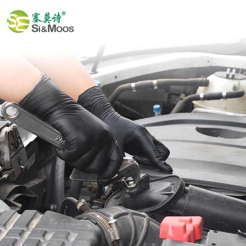 Semosi Durable Black Nitrile Gloves: Thick, Disposable, Oil-Resistant for Food, Beauty, Tattoo, Industrial, and Automotive Use.