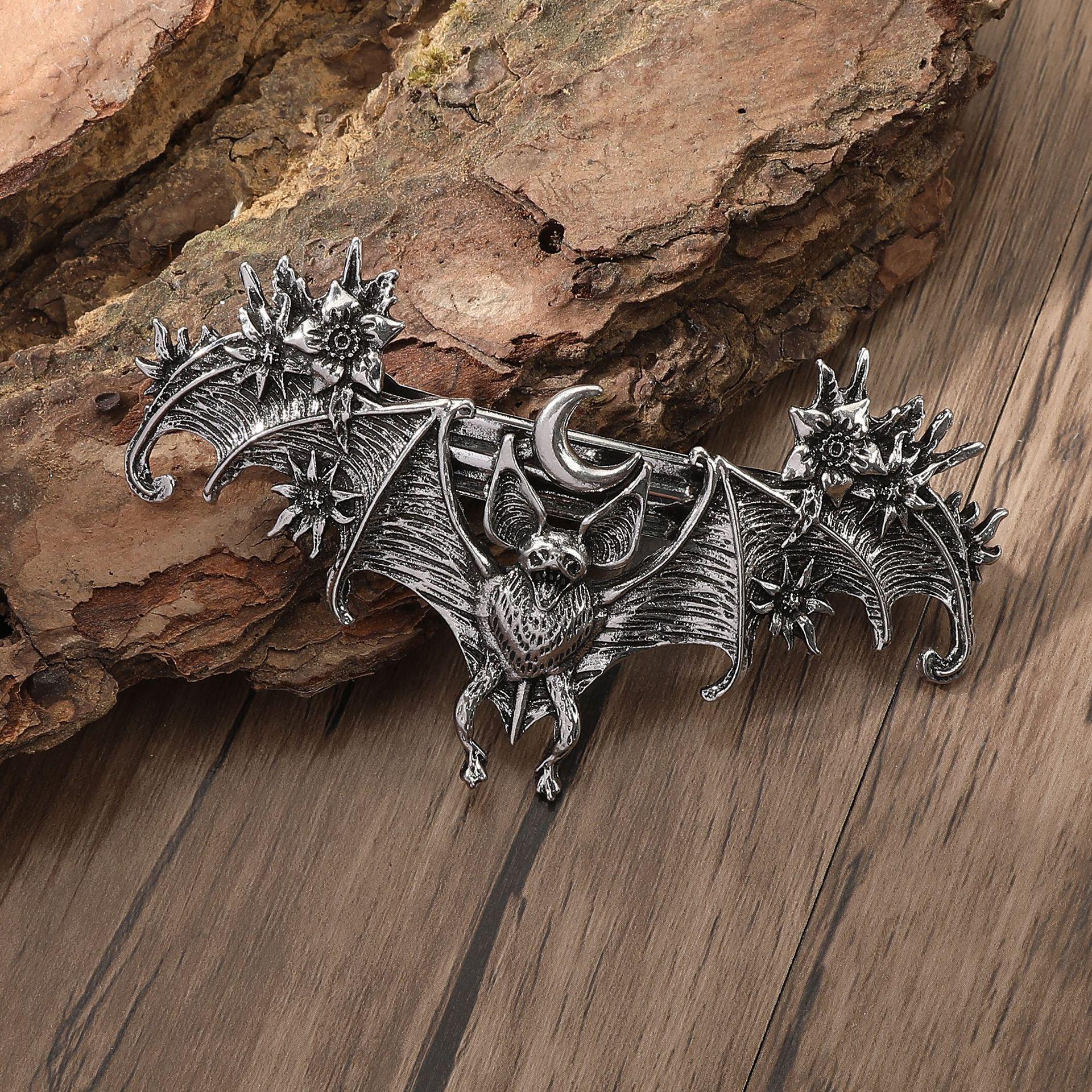 

Заколка для волос Летучая мышь Лунный цветок в готическом стиле викингов - Аксессуар для вечеринки в норвежском стиле серебряный