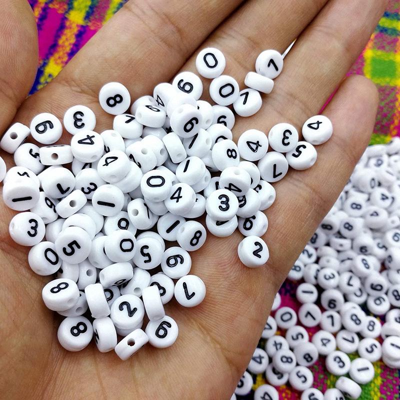 Acrylic 7x4mm Number Beads: Round Loose Beads for DIY Jewelry Making