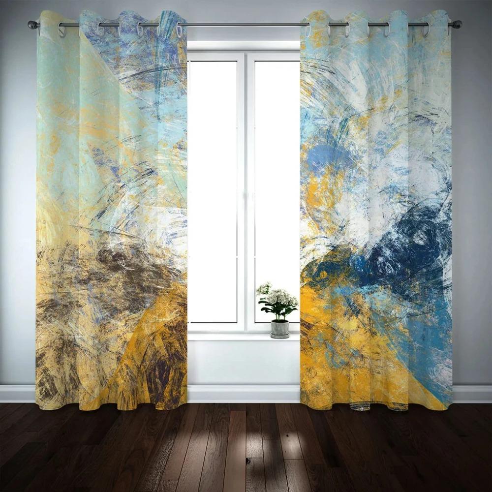 Gray White Multicolor High Shading Curtain for Adults Bedroom Art Style Luxury Thick Clackout Window Drapes Living Room Curtains
