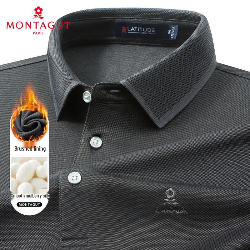 MONTAGUT Men s Warm Silk & Brushed Embroidered Long-Sleeve Polo Shirt 50