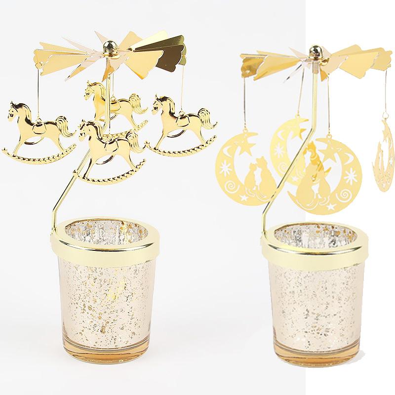 Love Wedding Candle Holders Snowflake Deer Fairy Rotating Candlestick Metal Tray Romantic Home Decoration Christmas Ornament