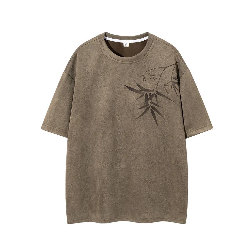 2026 Summer Men Bamboo Print T Shirts Chinese Style Hanfu Tops Tees Fashion Men Casual T-Shirt Male Loose Breathable Pullover