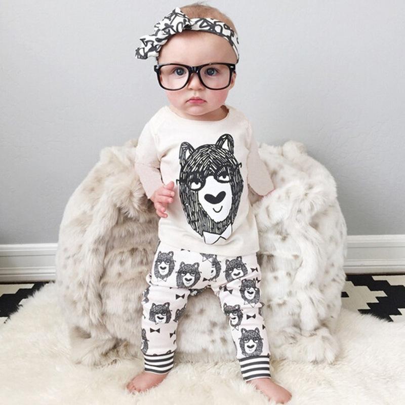 Kids' Spring & Autumn Set: White Monster Long Sleeve & Pants (2-Piece)
