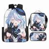 Luxury Popular Funny Novelty Genshin Impact 3D Printed 3pcs/Set Pupil School Bags Laptop Daypack Backpack Lunch Bag Pencil Case
