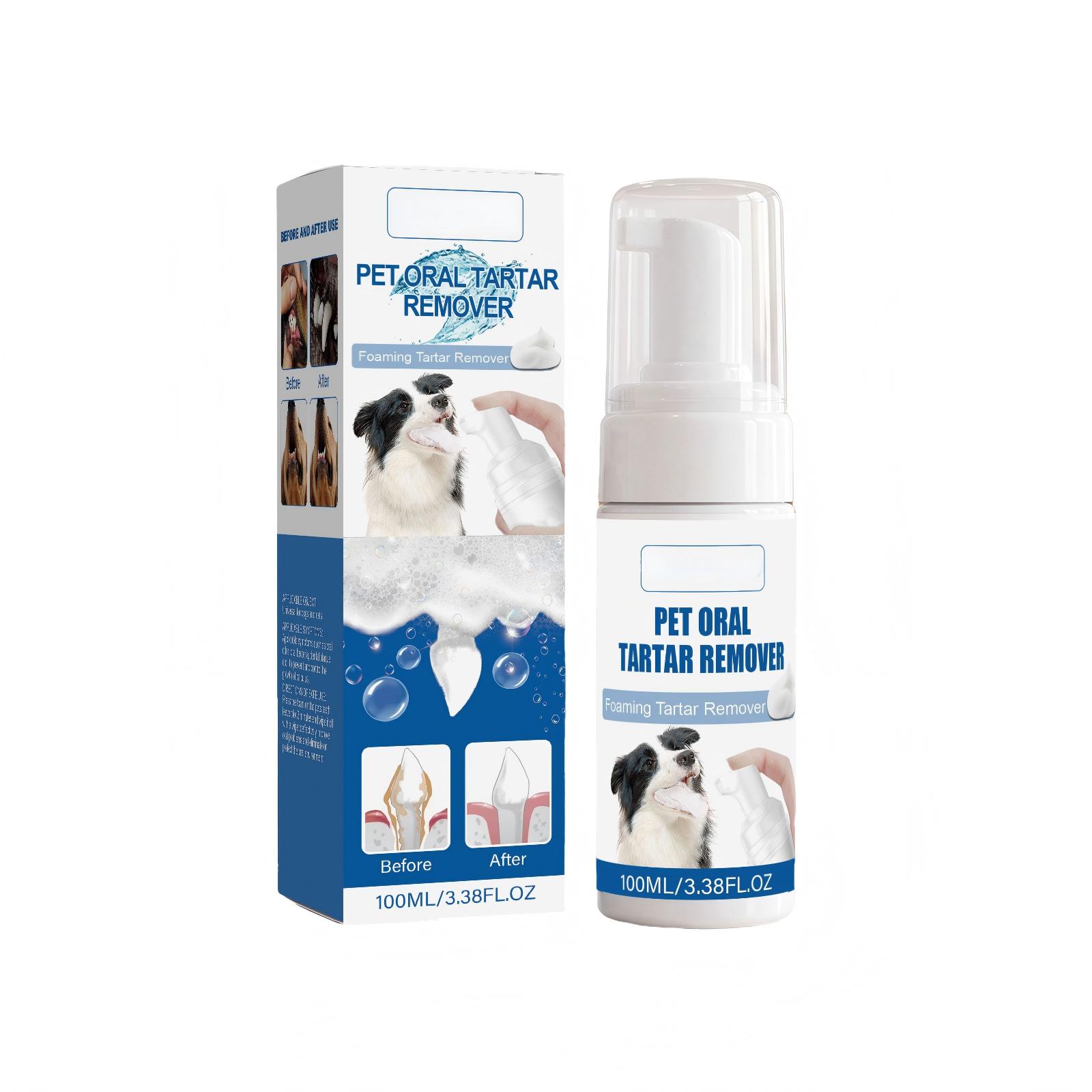 Haustier Mundzahnsteinentferner Schaum 100ML Sichere Zahnpflegelösung für Hunde und Katzen Effektiver Plaque- und Zahnsteinkontrollschaum für die Mundhygiene von Haustieren One Size weiß