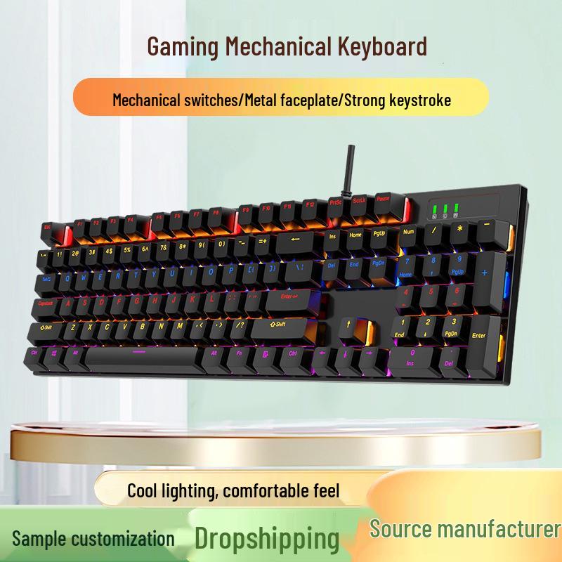 104-Key Blue/Red Switch Mechanical Keyboard with Mixed Lighting for Gaming and Office Use