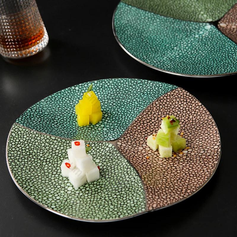 Fashionable Creative Circular Dining Plates Retro Chinese Style Ceramic Plate Exquisite Dishes Desserts Tableware for Restaurant