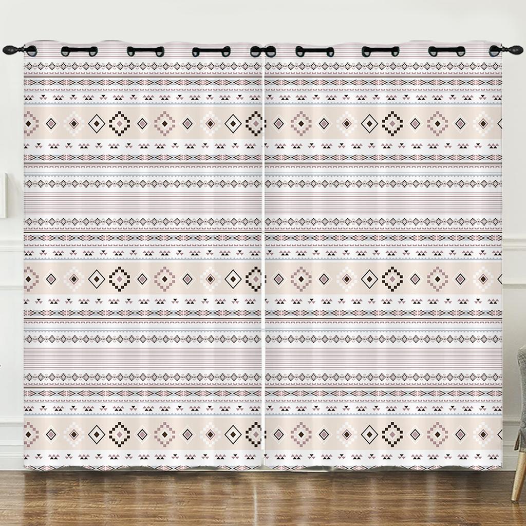 Curtains Floral Bohemian Stripes 3D Digital Printing Blackout Curtain Punching