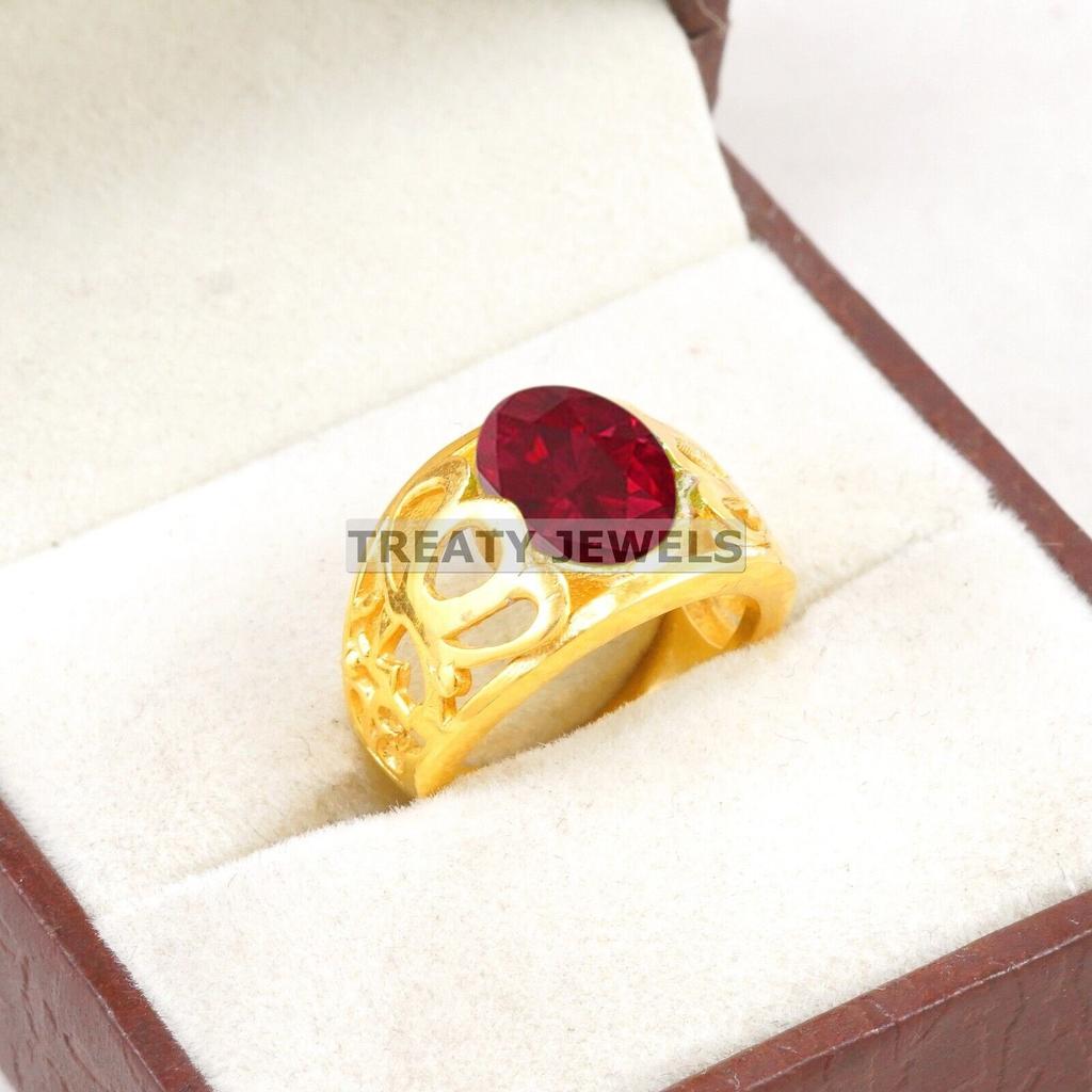 Ruby Oval Cut With 925 Sterling Silver Gold Plated Ring For Men's #B555 JL375686422478
