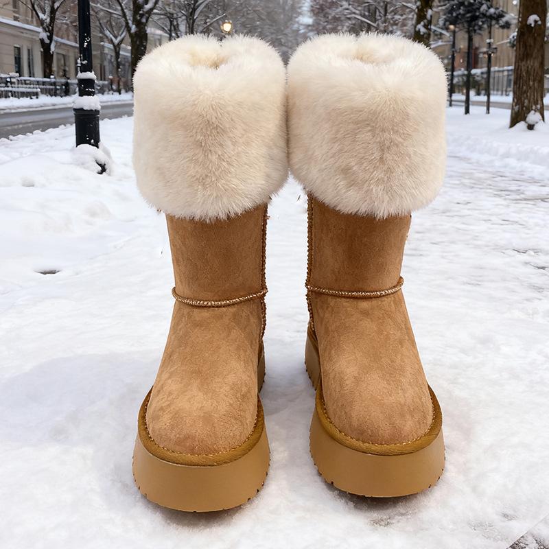 

Thick-soled snow boots women s 2025 winter new two-wear long boots Northeast velvet thickened high cotton boots 40 коричневый