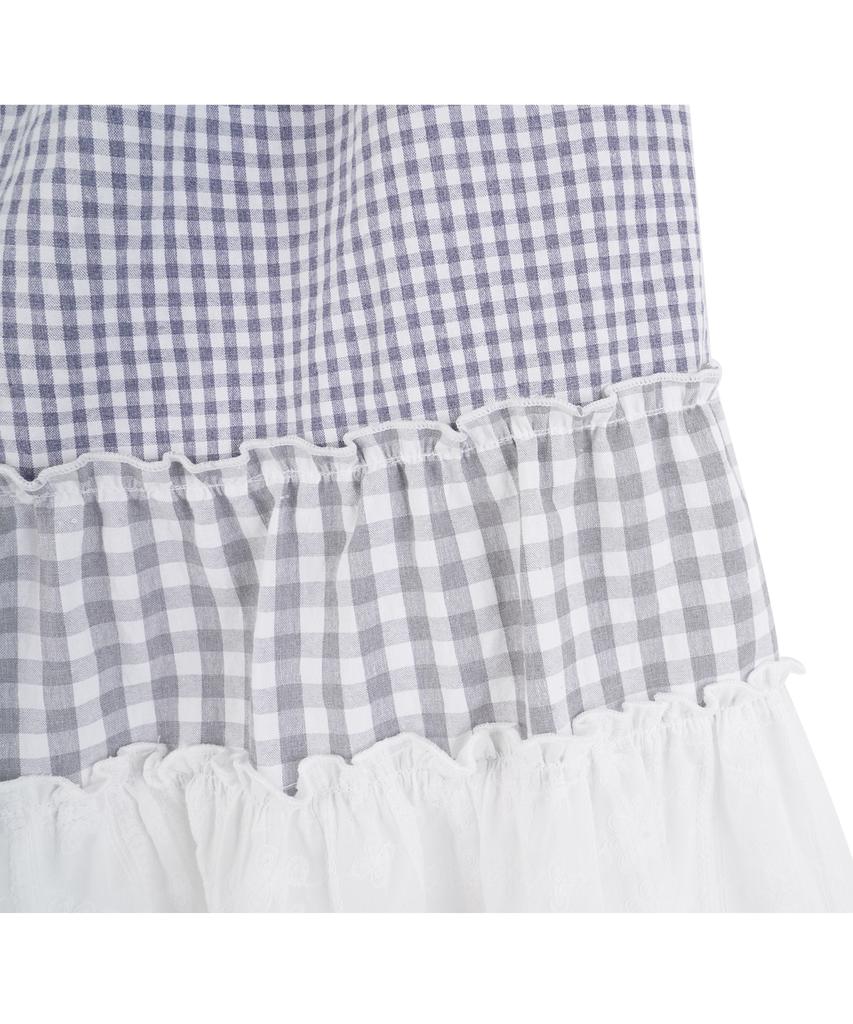 High School Disco Mixed Check Tiered Midi Skirt