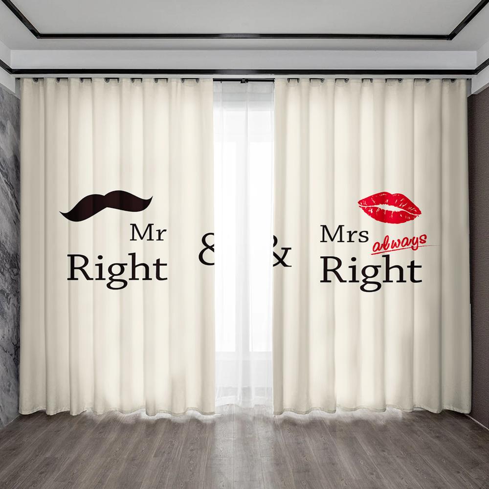 2PC Home Decoration Curtains With Symmetrical Couple Pattern Background And Rod Pocket Curtains, Suitable For Kitchens, Cafes