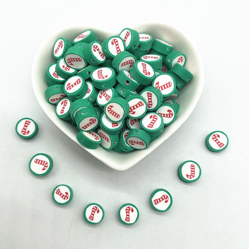 30pcs 10mm Christmas Pattern Beads Polymer Clay Spacer Loose Beads for Jewelry Making DIY Bracelet Accessories