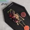 Unique Shape Dessert Plate Halloween Gothic Serving Tray with Engraved Skeleton, Wooden Charcuterie Board, Casket Decorative Catchall for Jewelry