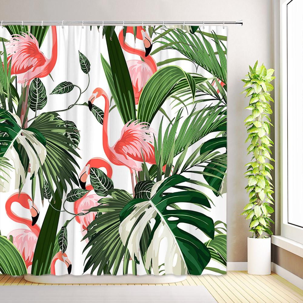 Boho Colorful Floral Shower Curtain Minimalist Abstract Art Modern Aesthetic Jungle Plant Tropical Leaf Bathroom Decor with Hook