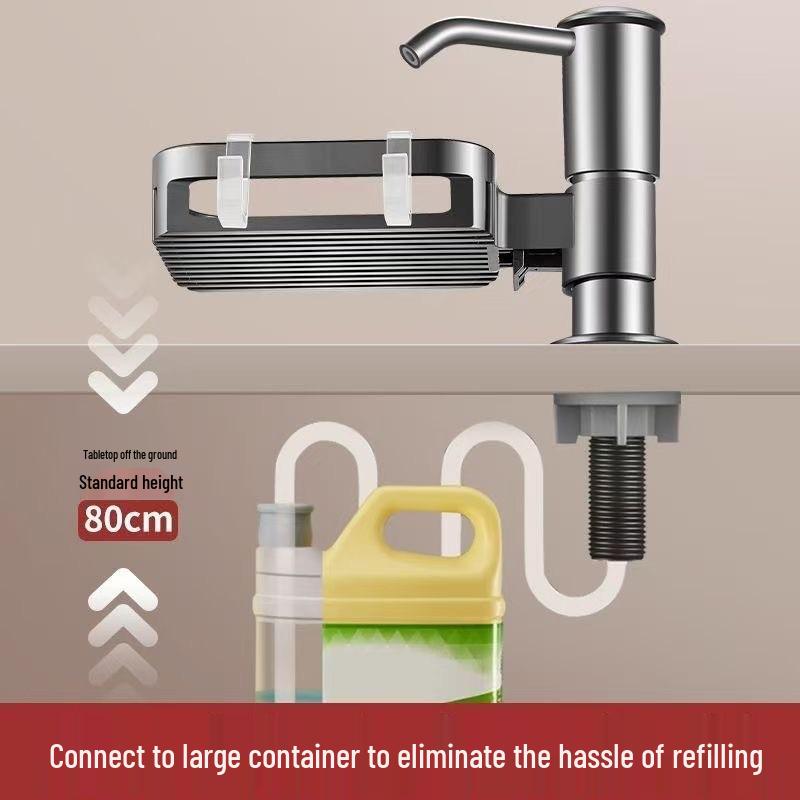 Presse d'évier en acier inoxydable avec distributeur de savon, tube d'extension pour détergent et filtre pour aquarium.