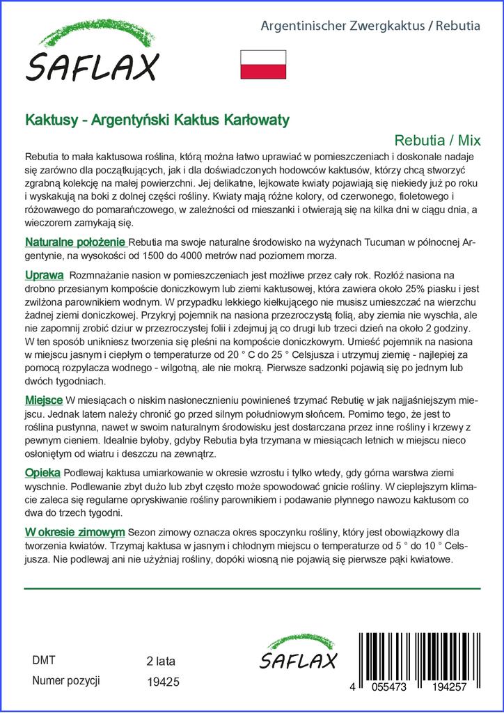 SAFLAX Rebutia - 40 Seeds - With Potting Substrate for Better Cultivation - Rebutia Mix