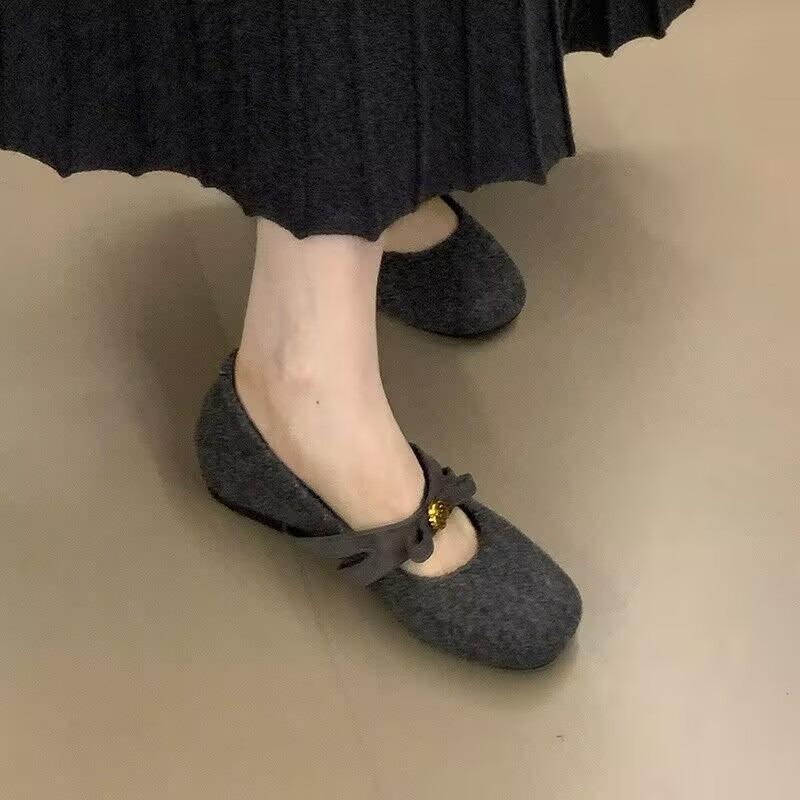 Gentle Mary Jane shoes with skirts Autumn and winter new thick-heeled pumpy fleece shoes