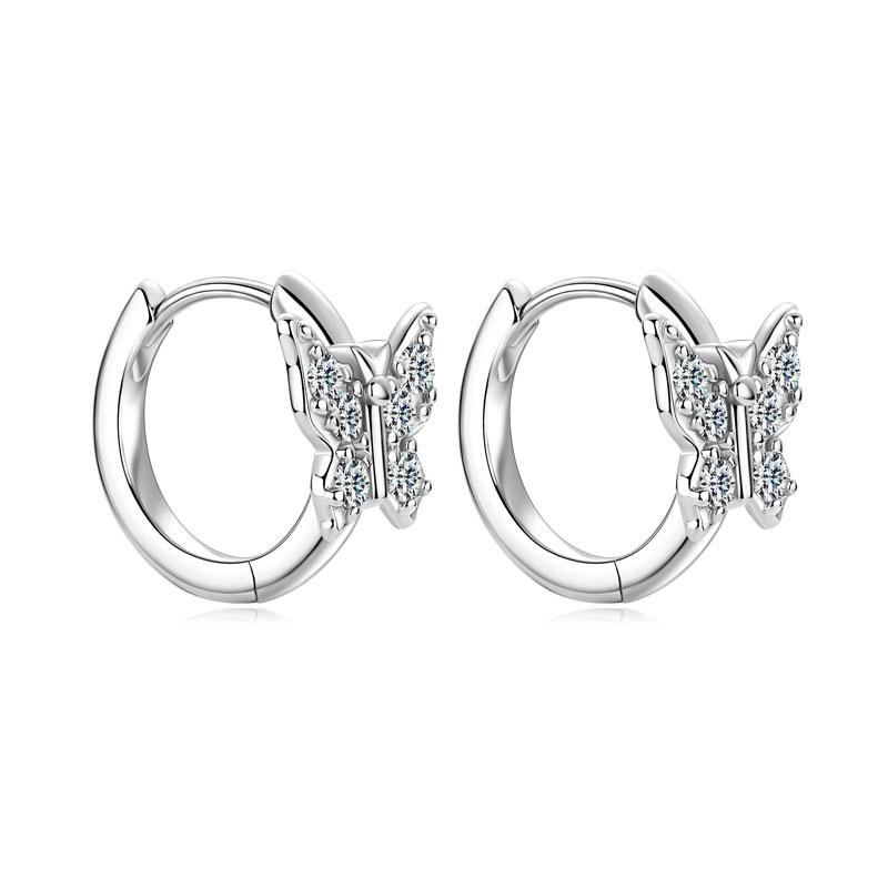 Fashion Wedding Jewelry 2mm CZ 925 Sterling Silver Gold Plated Trendy Butterfly Hoop Earrings for Women 2mm 5A CZ Cubic Zircon