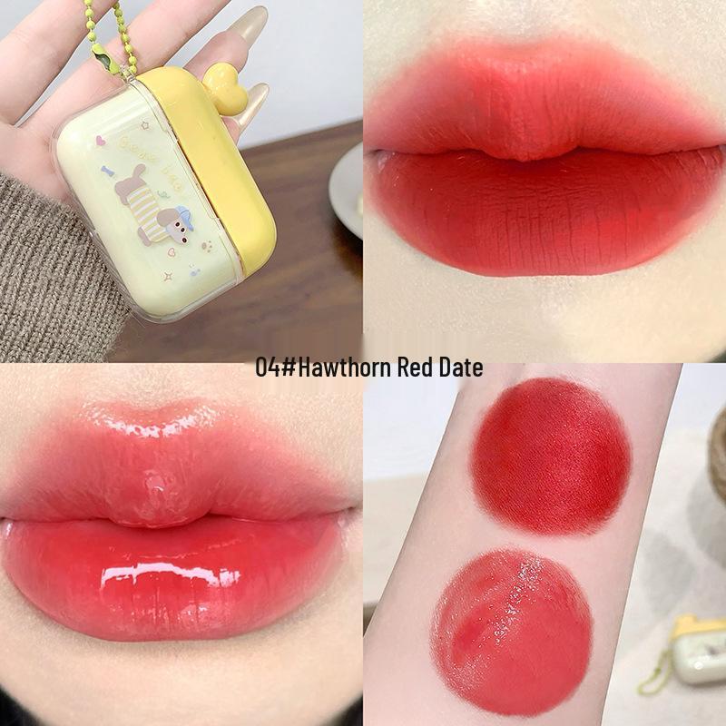 Gege Bear Double-Color Velvet Mist Lip Cream - Natural Bright Matte Finish for Autumn/Winter Moisturizing.