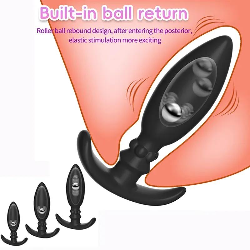 Silicone Metal Rolling Bead Anal Plug Wearable Butt Plug Stimulation Anus Masturbator G-Spot Massage Bdsm Sex Toys for Man Women