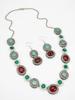 Gold-Plated Pista & Wine Stone-Studded & Beaded Handcrafted Jewellery Set