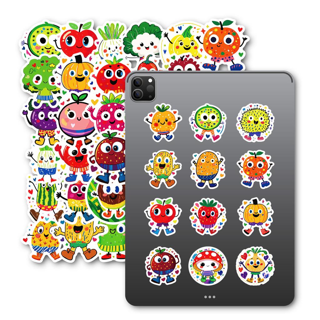 New 50 Cartoon Cute Fruit and Vegetable Man Graffiti Stickers Personalized Creative Tablet Decorative Stickers